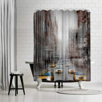 Americanflat 71" x 74" Shower Curtain, City Art Nyc 5Th Avenue Yellow Cabs by Melanie Viola