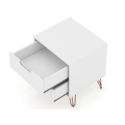 White Mid-Century Modern 2-Drawer Nightstand with Metal Legs