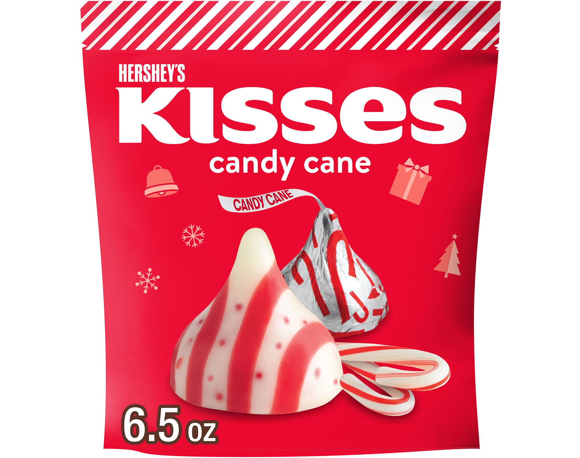 HERSHEY'S KISSES Christmas Chocolate Candy Cane Stand Up Pouch - 6.5oz
