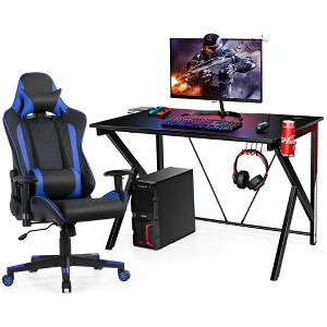 Costway Gaming Desk&Massage Gaming Chair Set w/Headphone Hook & Game Storage - 1 of 4