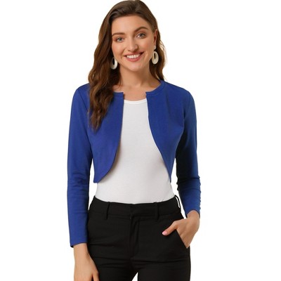 INSPIRE CHIC Women's Solid Open Front Curved Hem Stretchy Fabric Crop Bolero Shrug