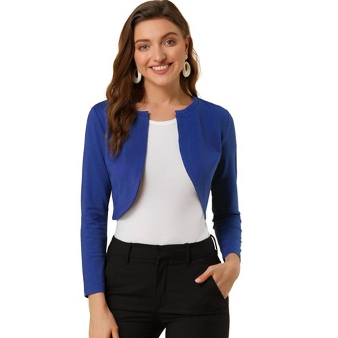 Allegra K Women's Open Front Curved Hem Crop Bolero Shrug Blue X-large :  Target