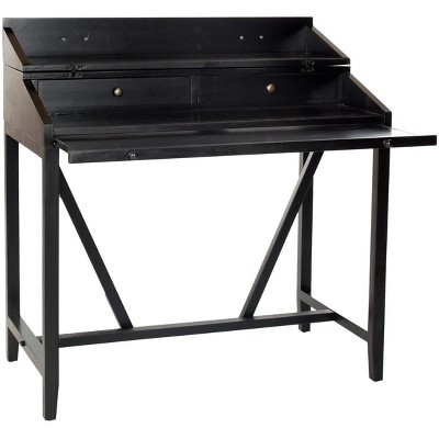Wyatt Black Pine Wood Writing Desk with Adjustable Height