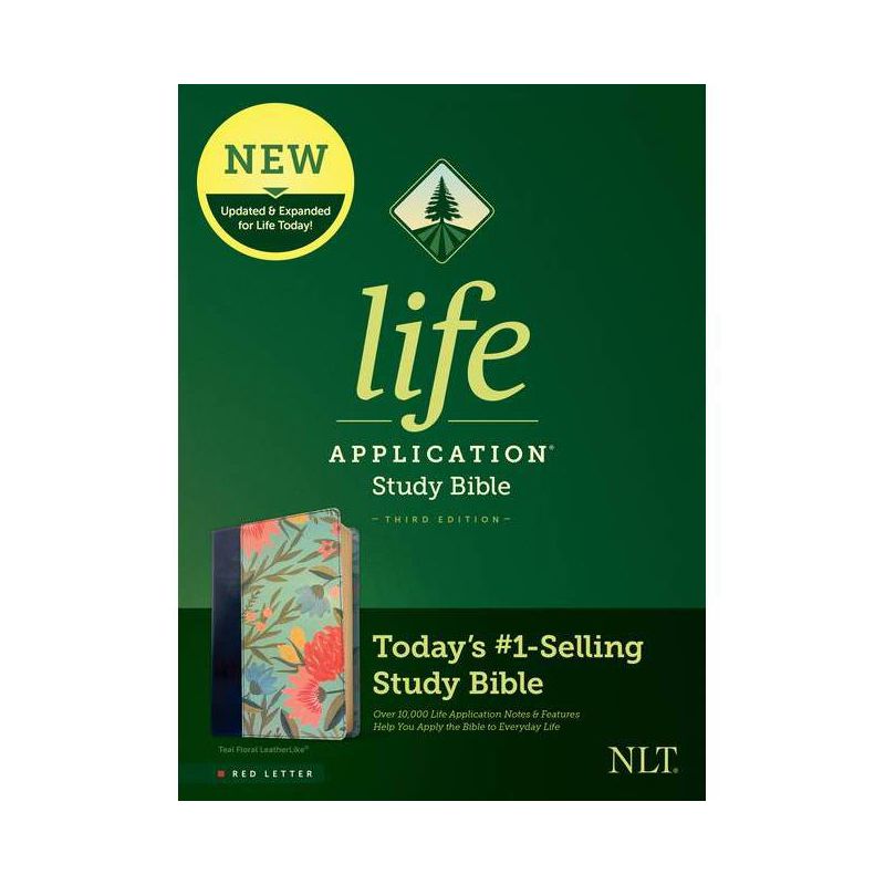 NLT Life Application Study Bible, Third Edition (Leatherlike, Teal Floral, Red Letter) - (Leather Bound), 1 of 2