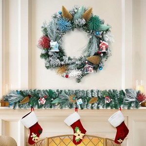 24 Inch Christmas Wreaths for Front Door,  Xmas Wreath with Snow Frosted and Pinecones for Fireplace, Table, Windows, Walls - 1 of 4