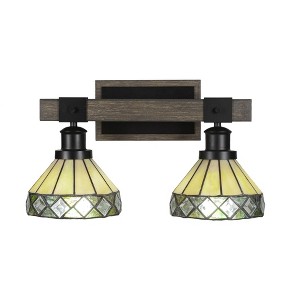 Toltec Lighting Tacoma 2 - Light Vanity in  Black/Painted Wood with 7" Diamond Peak Art Glass Shade - 1 of 1
