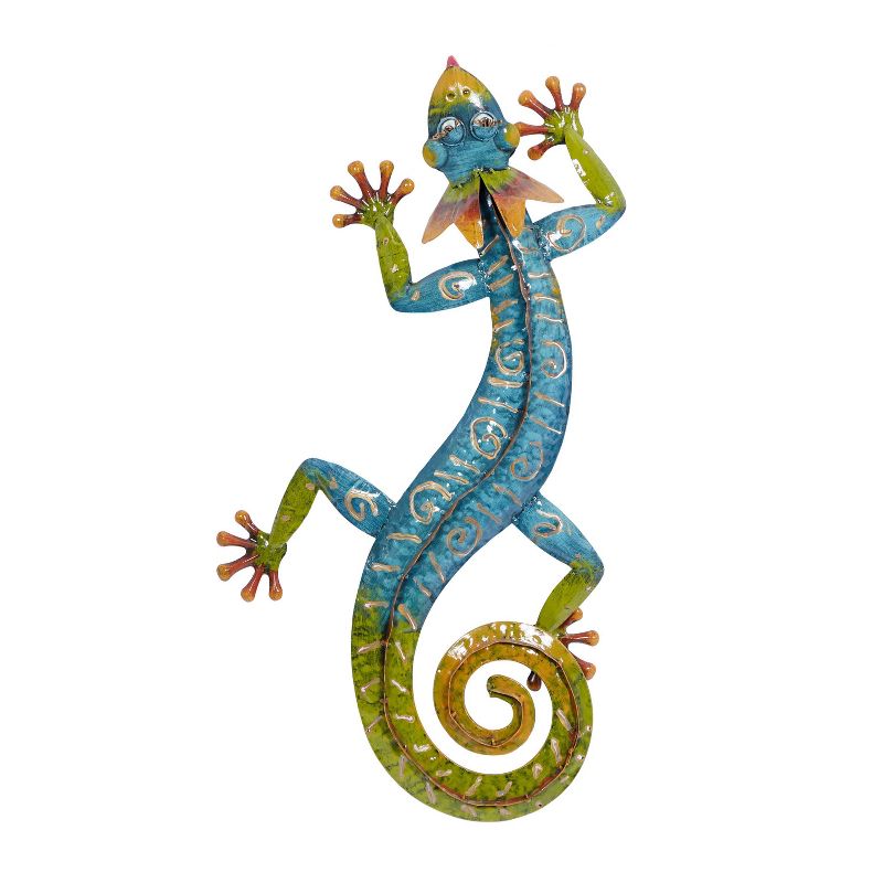 5&#34; x 29&#34; Iron Eclectic Lizard Wall D&#233;cor Blue/Green - Olivia &#38; May, 1 of 9