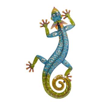 5" x 29" Iron Eclectic Lizard Wall Décor Blue/Green - Olivia & May