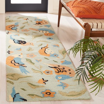 Handmade Blue Wool Floral Runner Rug 2'3" x 6'