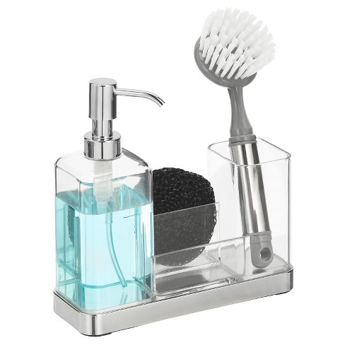 Suanti Kitchen Dish Soap Dispenser with Sponge Holder&Brush Holder for Sink  Organize Eco-Friendly Resin Hand Soap Sponge Dispenser 3 in 1 Hold 11oz