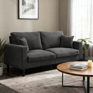 Homy Casa 3-Seater Corduroy Sofa with Cushioned Back and Square Arms for Living Room or Apartment, Dark Gray - 1 of 4