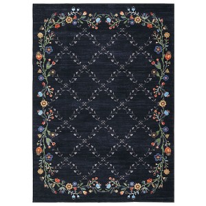 Washable Modern Floral Rug Non Slip Low Pile Rug Soft Contemporary Throw Floor Cover Foldable Indoor Carpet for Living Room Bedroom Playroom Nursery - 1 of 4