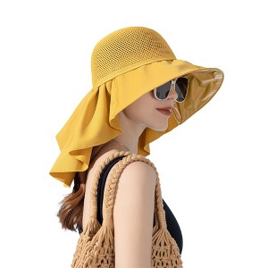 Anna-Kaci Womens Mesh Panel Wide Brim Sun Hat with Back Flap UV Protection and Tie Detail for Outdoor Activities - 1 of 4