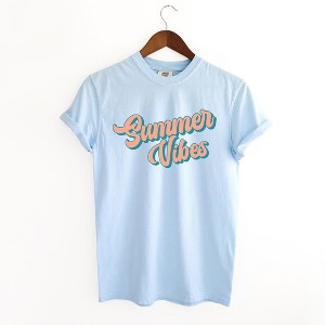 Simply Sage Market Women's Summer Vibes Colorful Cursive Short Sleeve Garment Dyed Tee - 1 of 2