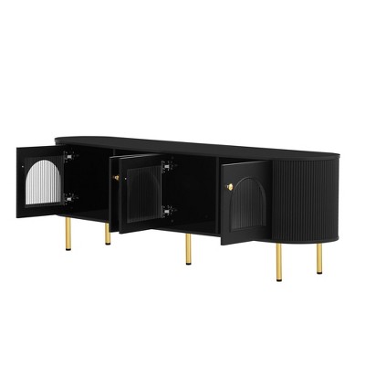 NicBex TV Stand with Glass Door for TVs up to 80 Inches,Modern Entertainment Center with 4 Cabinets and Metal Legs
