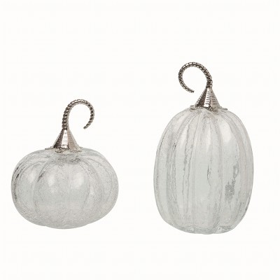Transpac Glass 9 in. Off-White Autumn Curled Vine Pumpkins Set of 2