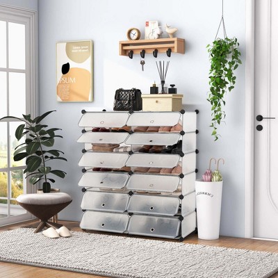 White Stackable 12-Cube Plastic Shoe Cabinet
