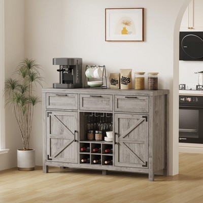 Wine Bar Cabinet, Coffee Bar Cabinet with Wine Rack & Glass Holder