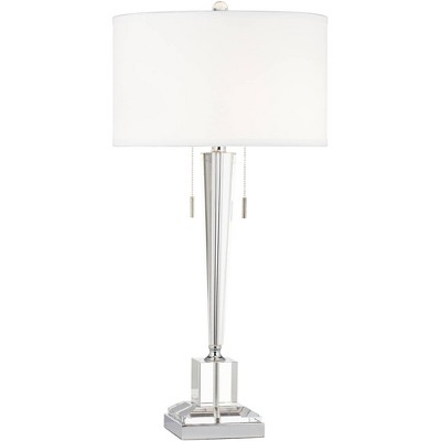 Vienna Full Spectrum Art Deco Style Table Lamp with USB Charging Port Clear Crystal Glass Drum Shade for Living Room Bedroom House