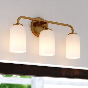 VAXCEL Shelby 3 Light Gold Brass Transitional Bathroom Vanity Fixture White Glass - 1 of 4