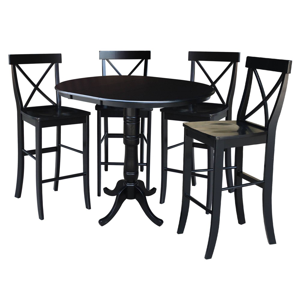 Photos - Dining Table 36" Draco Round Top Extension  with 12" Leaf and 4 X-Back Bars