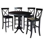 36" Draco Round Top Extension Dining Table with 12" Leaf and 4 X-Back Barstools Black - International Concepts