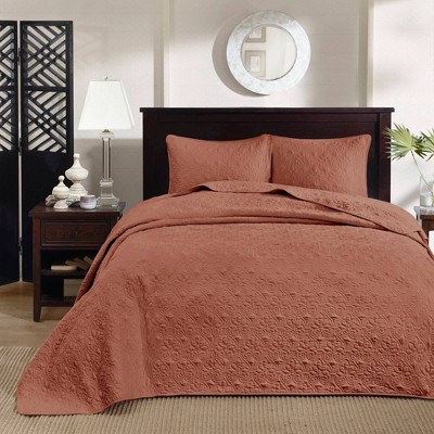 Clay Red King Microfiber Reversible Bedspread Set