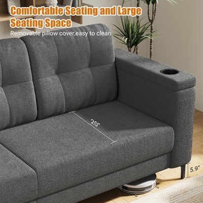 Couches for Living Room, 83'' Minimalist Comfy Teddy Fleece Small Sofa with Convenient Side Pockets