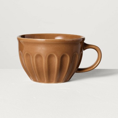 15oz Fluted Stoneware Latte Mug Pumpkin Brown - Hearth & Hand™ with Magnolia
