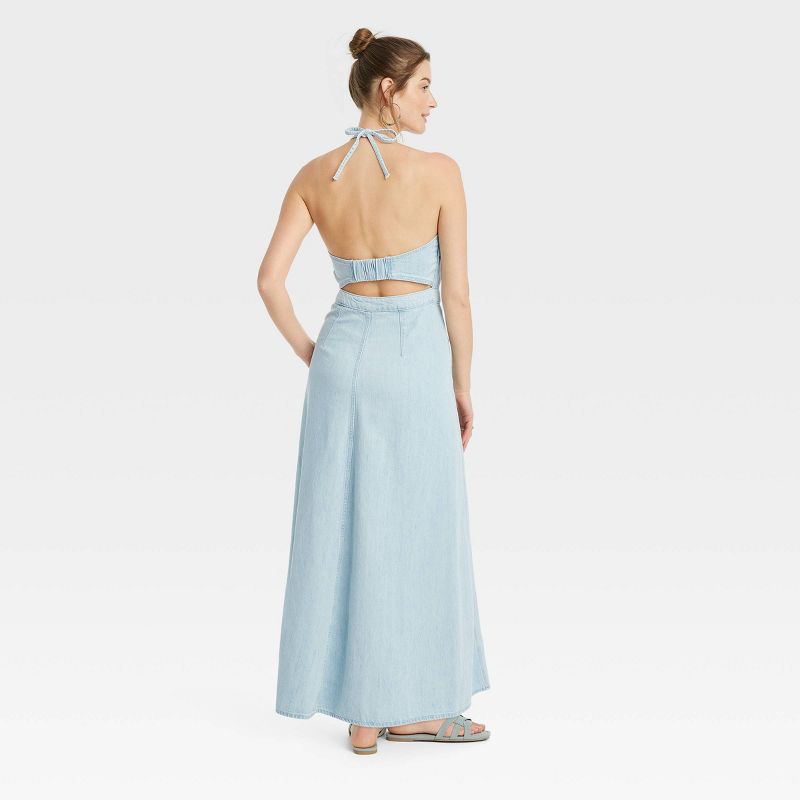 Women's Halter Neck Denim Maxi Dress - Universal Thread™ Blue, 3 of 5