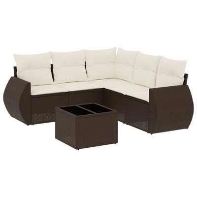 vidaXL Garden Sofa Set Brown PE rattan 6 Piece Modular Garden Sofa Set