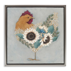 Stupell Industries Rooster with Layered Floral Blossoms Floating Frame Canvas Art, Gray, 18" x 18" - 1 of 4