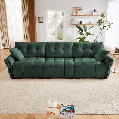 Large 3-Seater Sofa for Living Room, 110.2" Chenille Fabric Couch with Tufted Back, High-Resilience Foam and 2 Pillows – Cuddlewood