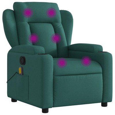 VidaXL Dark Green Fabric Massage Recliner Chair - Manual Recline, USB Vibration, Cup Holders, Side Pocket, Padded Comfort