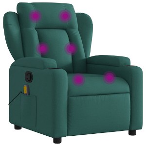 VidaXL Dark Green Fabric Massage Recliner Chair - Manual Recline, USB Vibration, Cup Holders, Side Pocket, Padded Comfort - 1 of 4