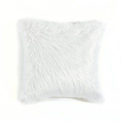 20 x20 Oversize Mongolian Luca Soft Faux Fur Square Throw Pillow Cover White Lush Decor