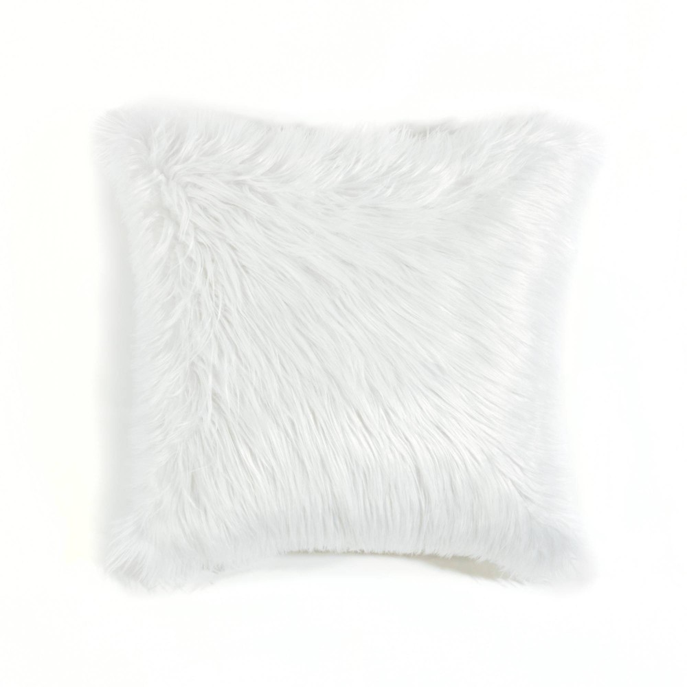 Photos - Pillowcase 20"x20" Oversize Mongolian Luca Soft Faux Fur Square Throw Pillow Cover Wh