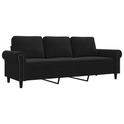 vidaXL Velvet 3-Seater Sofa - Modern Design with Metal Frame, Thickly Padded Seat and Armrest, Comfortable Back Pillows - Black