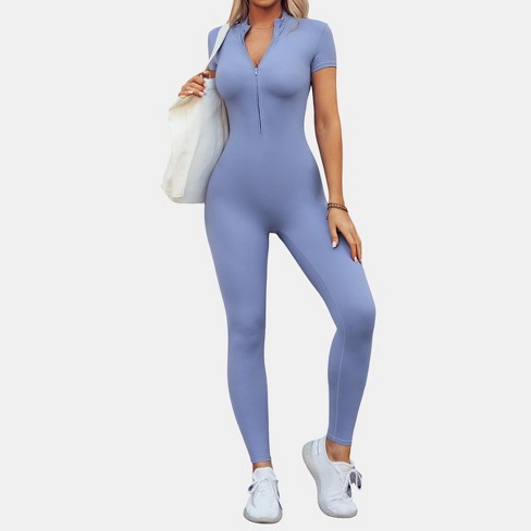 Women's Front Zipper Skinny Leg Bodycon Jumpsuit - Cupshe-m-blue : Target