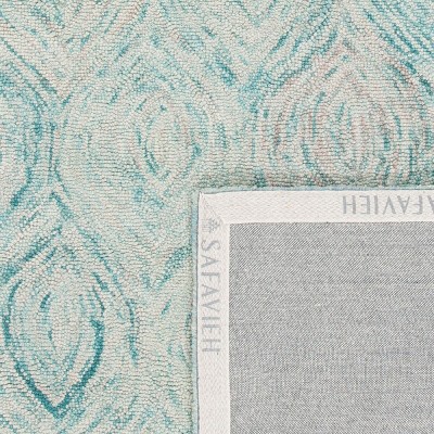 Ivory and Sea Blue Hand-Tufted Wool Square Rug