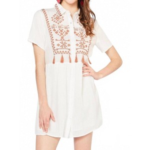 Women's Embroidered & Tassel Mini Dress - entro - 1 of 4
