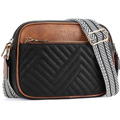 Quilted Crossbody Bags for Women Vegan Leather Purses Small Shoulder Handbags with Wide Strap