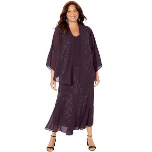 Catherines Women's Plus Size Petite Masquerade Beaded Dress Set - 1 of 4