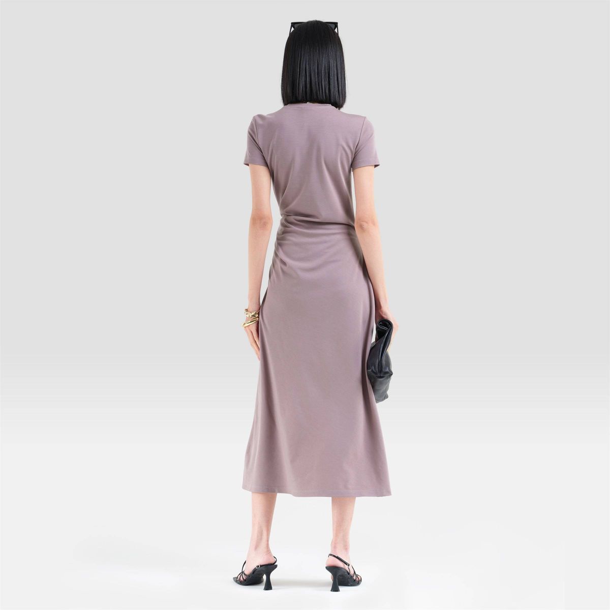 Women's Short Sleeve Soft Knit Ruched Waist Midi T-Shirt Dress - A New Day™ - thumbnail 7