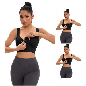 INSPIRE CHIC 3 Pcs Women's Front Closure Full Support Workout Wirefree Padded Sports Bras - 1 of 4