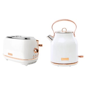 Haden Heritage 4 Slice Wide Slot Stainless Steel Toaster Bundled with 1.7 Liter Stainless Steel Electric Water Kettle, Ivory & Copper - 1 of 4