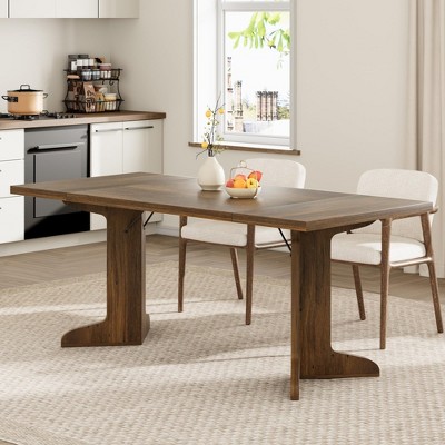 Homhougo 71" Large Dining Table for 6 to 8 People, Modern Dinner Table with Unique Wooden Legs, Rectangle Dining Table for Kitchen Walnut