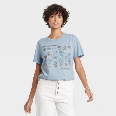 Women's Enough Plants Short Sleeve Graphic T-Shirt - Blue XS