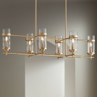 Soft Gold Linear Island Pendant with Clear Glass Shades