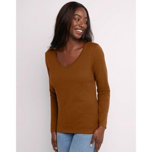 Hanes Women's Long Sleeve Cotton V-Neck T-Shirt - 1 of 4